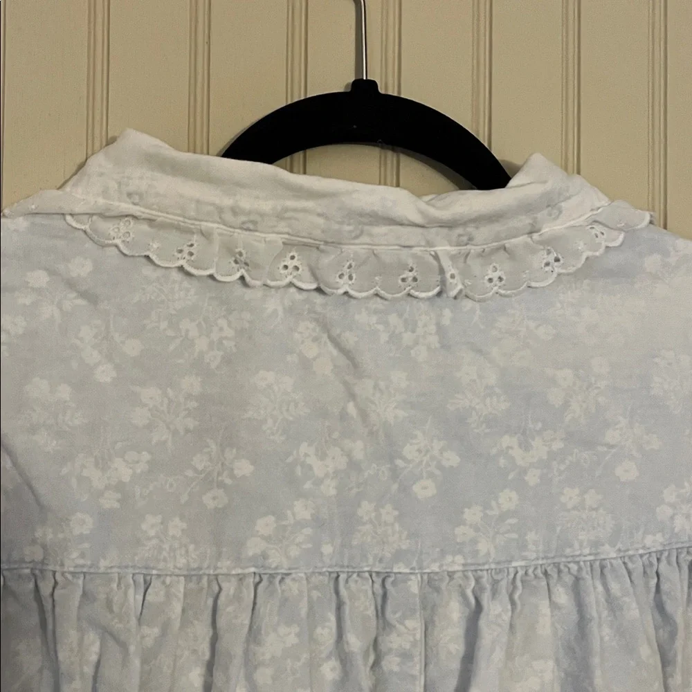 Lanz of Salzburg Cotton Flannel Nightgown Eyelet Trim Blue Floral Vintage M